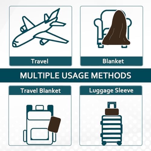 Vessia Travel Blanket for Airplane, Train and Car, Warm and Soft Travel Blanket in Bag for Adults and Kids, Portable Compact Long Flight Blanket with Luggage Sleeve, Backpack Clip(Brown) - Image 6