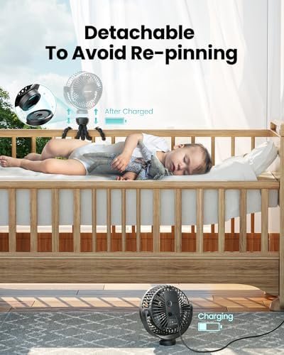 Gaiatop Mini Portable Stroller Fan, Battery Operated Small Clip on Fan, Detachable 3 Speed Rechargeable 360° Rotate Flexible Tripod Cooling Fan for Car Seat Crib Treadmill Travel Black - Image 4