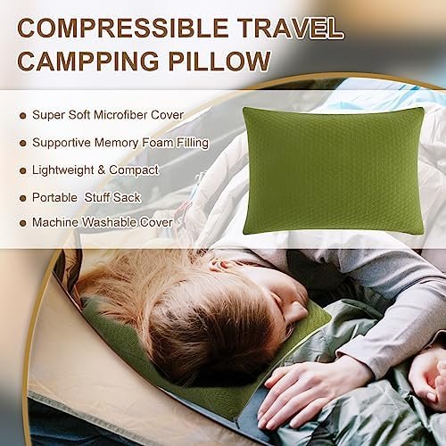 Ivellow Memory Foam Travel Pillow Compressible Camping Pillow for Sleeping Shredded Memory Foam Pillow Compact Firm Supportive Small Pillow for Adults Kids Outdoor Backpacking Hiking Essential Gear-M - Image 2