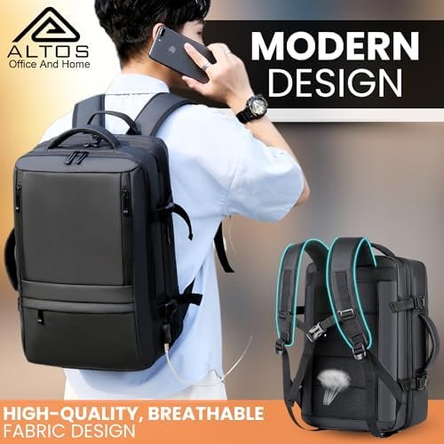 ALTOS OFFICE AND HOME. Expandable & Carry on Backpack, Extra Large 45L Airline Approved TSA, Synthetic Leather, Multiple Compartments, For Laptops up to 17", Water and scratch resistant, Comfortable - Image 9