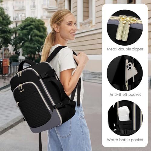 LOVEVOOK Travel Backpack for Women, 15.6in Laptop Backpack TSA Approved Carry on Luggage Personal Item Travel Bag for Business Weekender Hiking, Black-Gray - Image 5