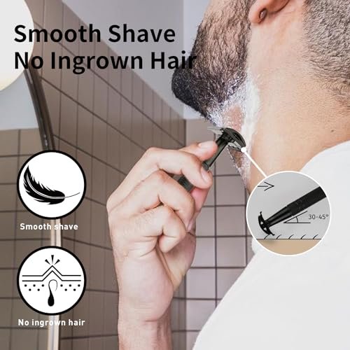 Double Edge Safety Razor for Men, Single Blade Razors for Men and Women, with 10 Platinum Coated Safety Razor Blades, Face Razors for Men Shaving, Travel Essentials Reusable Metal Razor, Matte Black - Image 2