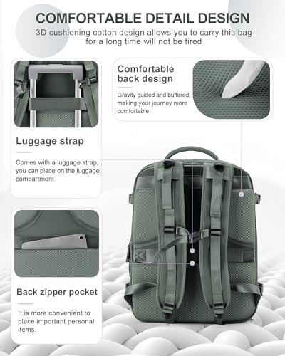coowoz Large Travel Backpack Carry On for Women Man Waterproof Gym Backpack with Laptop Compartment Mochila de Viaje Teacher Personal Item Backpack Rucksack Airplane Accessories Must Haves Olive Green - Image 4