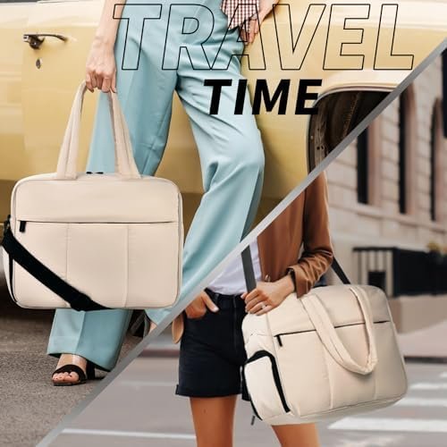 Dimayar Travel Bag, Weekender Bags for Women Quilted Puffer Tote Bag Carry on Bag Gym Bag with Shoe Compartment Camel - Image 2