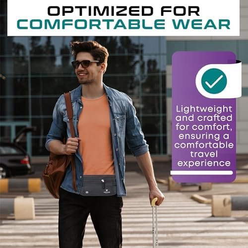 Travel Money Belt & Passport Holder - RFID Blocking Slim Travel Wallet & Fanny Pack for Men and Women - Essential Travel Pouch for Cash, Credit Cards, and Documents - Image 3