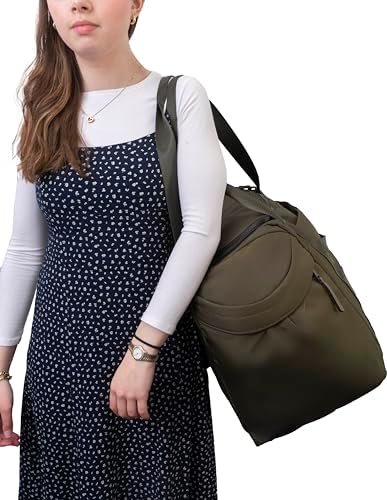 Joan & David 21" Foldable Gym Duffel Bag with Multiple Zippered Compartments, Nylon Webbing Criss-cross Design, Detachable Pouch, Including TSA Approved Bottles (Olive) - Image 6