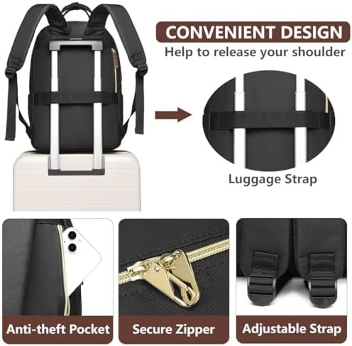 Laptop Backpack for Women Bag - 15.6 inch Work Travel Backpack with USB Charger College Bookbag Waterproof Business Computer Backpack Anti-theft Casual Backpacks for Nurse Teacher Beige Black Brown - Image 5