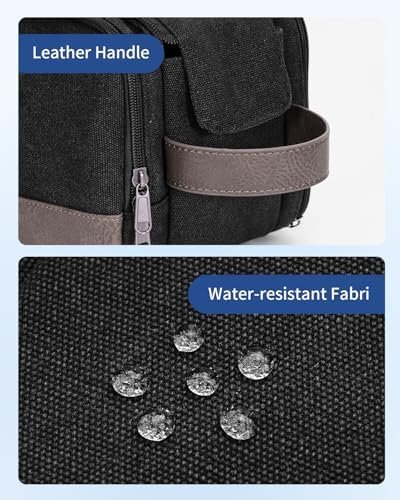 WANDF Toiletry Bag for Men Travel Toiletry Organizer Canvas and Leather Dopp Kit Water-Resistant Shaving Bag for Travel Accessories (Black, Patent Pending) - Image 7