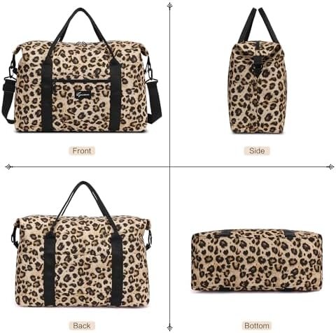 Duffle Bag for Travel Foldable Leopard Print Carry on Travel Bag, Small Medium Weekender Overnight Bags for Women, 40L Waterproof Sport Gym Bag for Men with Computer Compartment (Leopard print) - Image 7