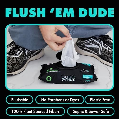 DUDE Wipes - Flushable Wipes Travel Pack - 6 Pack, 108 Wipes - Mint Chill Extra-Large Adult Wet Wipes - Vitamin-E, Aloe Vera, Eucalyptus, and Tea Tree Oils - Septic and Sewer Safe Butt Wipes - Image 3
