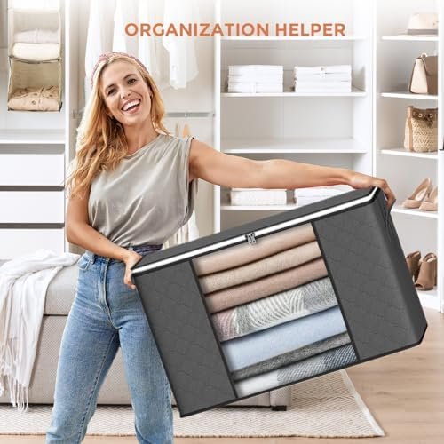 90 L Large Storage Bags, 6 Pack Clothes Storage Bins Foldable Closet Organizers Storage Containers with Reinforced Handle for Clothing, Blanket, Comforters, Bed Sheets, Pillows and Toys (Gray) - Image 5