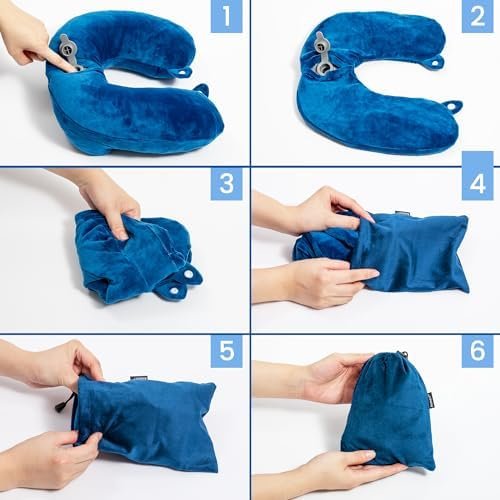 Anmerl Inflatable Travel Pillow Soft Velvet Portable Neck Pillow with Storage Bag for Airplane Train Car Office - Image 6