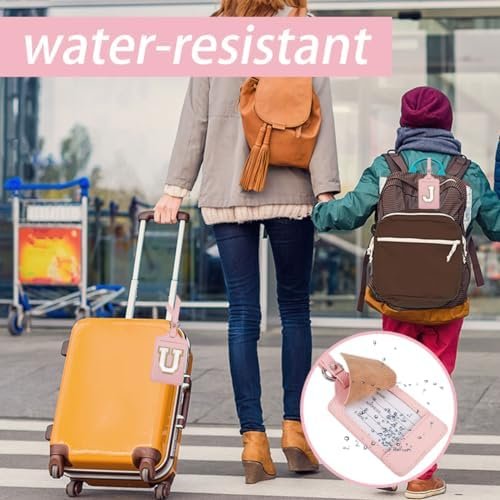 Personalized Initial Luggage Tags for Suitcases, Leather Chenille Letter Cute Luggage Tags with Privacy Name Card, Embroidered Travel Bag Backpack Tags Gifts for Women Kids Girls Teens(Pink-A) - Image 4