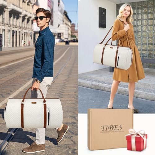 Convertible Garment Duffle Bags for Travel - Carry On Garment Bags With Toiletry Bag, Large Weekender Bags for Women Men 2 in 1 Hanging Suitcase Suit Travel Duffel Bags (2pcs Set, Off White Diamond) - Image 7