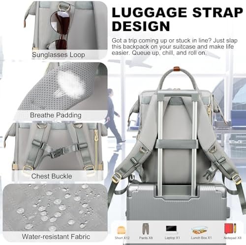 AIJIEKE Lunch Backpack for Women, 15.6 inch Laptop Backpack for Women, Work Backpack for Women with Insulated Cooler Lunch Bag for Travel Nurse Teacher, Grey - Image 4