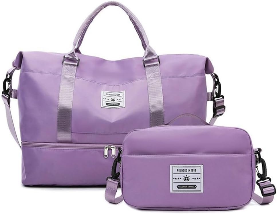 Valleycomfy Travel Duffel Bags with Shoes Compartment,Large Travel Duffel Bag,Weekender Overnight Bag with Toiletry Bag,Purple