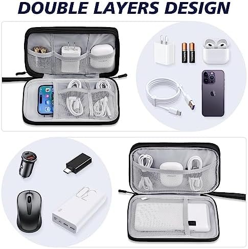 Electronics Organizer Travel Case, Travel Accessories Essentials for Men Women, Cord Organizer Travel Tech Pouch, Waterproof Double Layers Storage Bag for Cable, Charger, Phone, Earphone, Black - Image 2