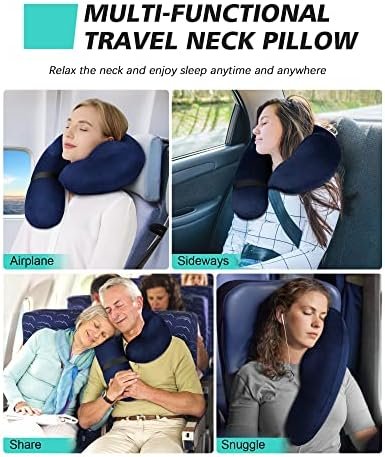Neck Pillow for Travel, Inflatable Travel Neck Pillows for Airplanes, Travel Pillow for Sleeping Airplane-Avoid Neck&Shoulder Pain,Support Head and Neck, for Airplane,Train,Office,Home (Blue) - Image 4