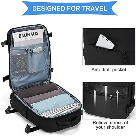 coowoz Large Travel Backpack For Women Men,Carry On Backpack,Hiking Backpack Waterproof Outdoor Sports Rucksack Casual Daypack Travel Essentials（Black Minimalist） - Image 5