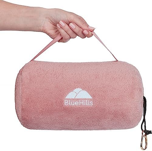 BlueHills Travel Blanket Pillow Rolled Premium Soft Plush Airplane Throw Traveling Gifts Compact in a Bag 70 X 48 inches Long Plane Flight Portable Lightweight Pink R02 - Image 9