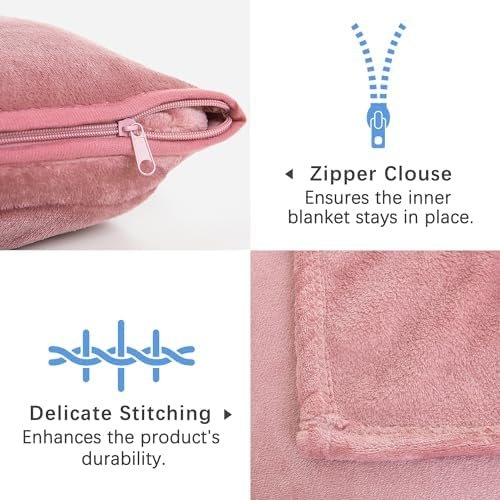 ATsense Travel Blanket Pillow, Premium 2 in 1 Soft Airplane Blanket Compact with Bag Pillowcase for Long Trips, Flying and Car, Travel Essentials for Women with Hand Luggage Sleeve and Backpack Clip - Image 7