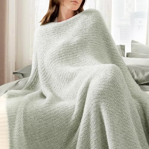 Snuggle Sac Heather Sage Green Throw Blanket for Couch, Reversible Super Soft Knitted Blankets Warm Cozy Fuzzy Throws for Sofa, Bed, Camping, Sage Green, 50x60 inches - Image 2