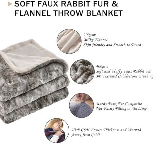 Krifey Faux Fur Throw Blanket, Super Soft Cozy Blanket, Luxury Fluffy Blanket Warm Plush Bed Throw Marbled Gray 50" x 60" - Image 3