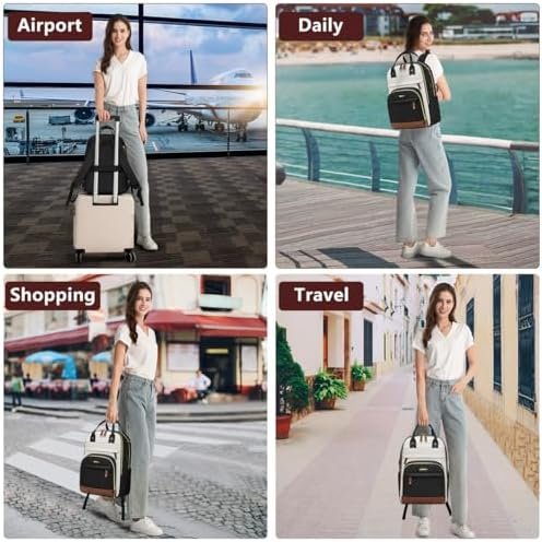 Laptop Backpack for Women Bag - 15.6 inch Work Travel Backpack with USB Charger College Bookbag Waterproof Business Computer Backpack Anti-theft Casual Backpacks for Nurse Teacher Beige Black Brown - Image 6