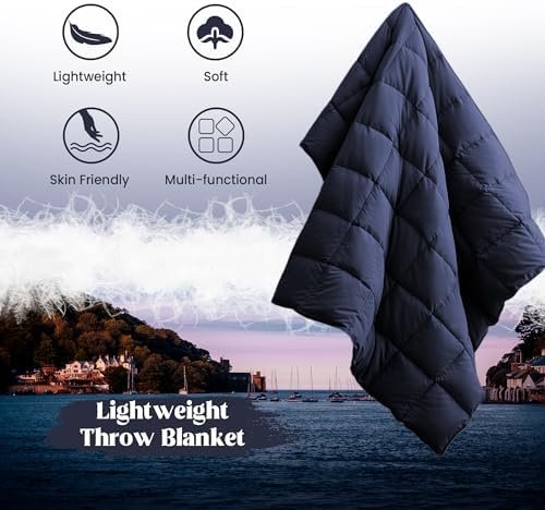 Puredown® Soft Feather Down Throw Blanket Lightweight Packable Couch Throw for Indoor and Outdoor Use, 50"X70", Navy - Image 2
