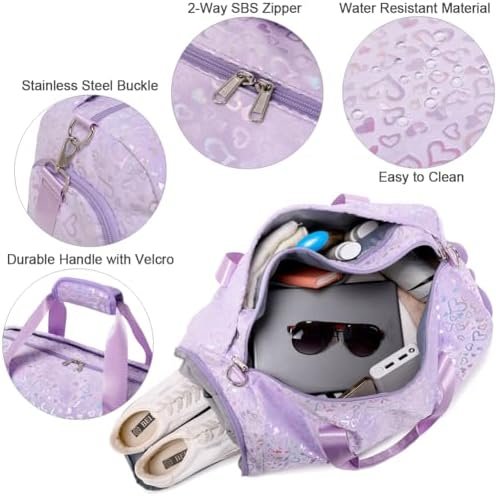 Duffel Bag for Girls Fluffy Dance Bag for Girls Ballet Bag Girls Sports Gym Bag Water Resistant Travel Duffle Bags with Shoes Compartment - Image 6