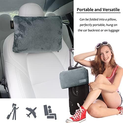 Tirrinia Travel Blanket Pillow - Wearable Airplane Blanket with Feet Pockets for Long Flights, Airplane Accessories Blanket Robe for Women and Men, Gift for Her - Image 2