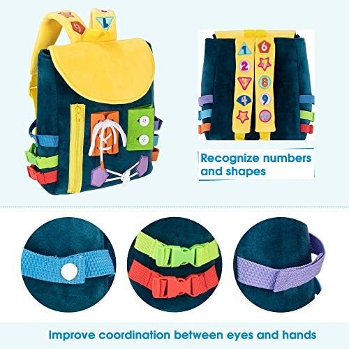 Busy Board - Toddler Backpack with Buckles and Learning Activity Toys - Develop Fine Motor Skills and Basic Life Skills - Learn to Tie Shoes - Children's Travel Toy Navy Blue - Image 2