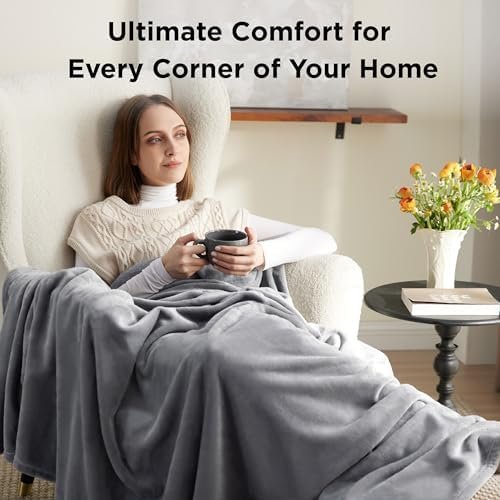 Bedsure Fleece Blankets Twin Size Grey - 300GSM Lightweight Plush Fuzzy Cozy Soft Twin Blanket for Bed, Sofa, Couch, Travel, Camping, 60x80 inches - Image 4