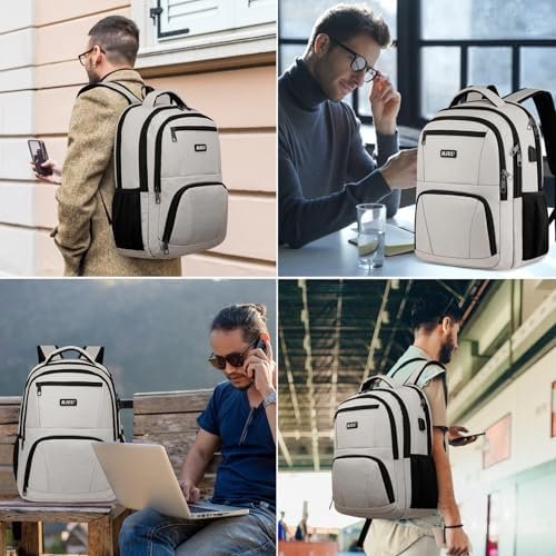 Backpack for Women, School Backpack for Teens Girls, College Students, with 15.6 inch Laptop Sleeve, Travel Computer Mochila with 3 Compartments, Ergonomic Straps - Bookbag Beige - Image 5