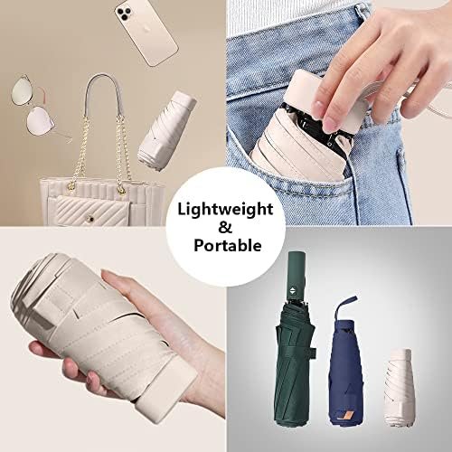 ESUFEIR Mini Travel Sun Umbrella for Purse With Case,Small Compact UV Umbrella Protection Sun,Lightweight Portable Parasol Umbrella Windproof for Women Men Kids (Beige) - Image 5