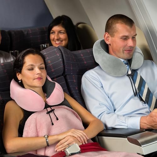 Travel Pillow and Blanket Set Neck Pillow Airplane Memory Foam for Traveling Compact with Bag Grey - Image 5