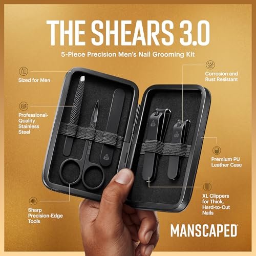 MANSCAPED® Shears 3.0, 5-Piece Precision Men’s Nail Grooming Travel Kit, Stainless Steel Manicure Set with Fingernail & Toenail Clippers, Nail File, Slant Tip Tweezers, Cuticle Scissors, Travel Case - Image 2