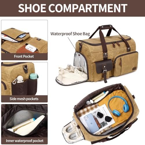 Travel Duffle Bag Weekender Bag with Shoe Compartment Overnight Bag for Men Travel Bag Carry On Lugguage Brown - Image 3