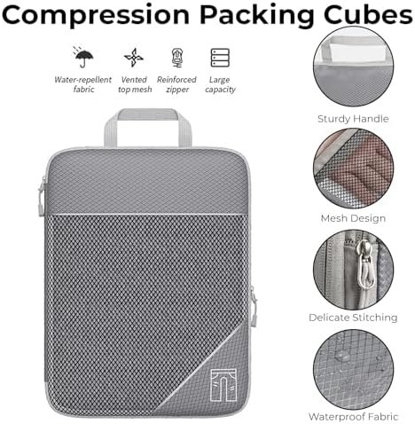 Barsine Packing Cubes Set of 7 Compression Suitcase Luggage Organizer Bags for Travel Accessories, Black - Image 4