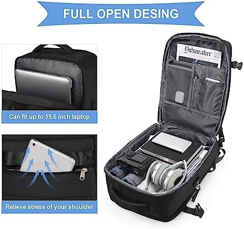 coowoz Travel Backpack For Women Men Airline Approved,Black Carry On Backpack,Large Hiking Waterproof Outdoor Sports Rucksack Casual Daypack Fit 15.6 Inch Laptop Backpack for College - Image 5