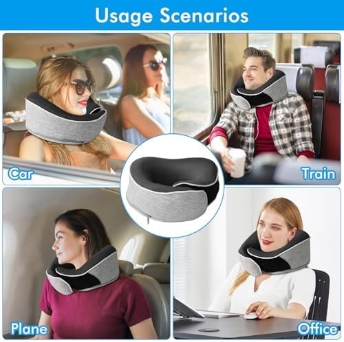 Travel Pillow,Upgraded 100% Memory Foam Neck Pillow for Traveling,Ergonomic Design Soft Best Flight Pillow,Neck Pillow Airplane Kit with 3D Contoured Eye Masks,Earplugs and Luxury Bag (Grey) - Image 7