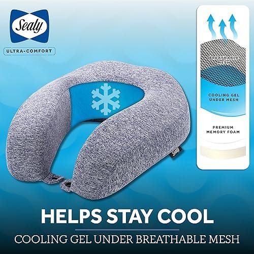 SEALY - Cooling Gel Travel Pillow with Premium Memory Foam, Tailored Just for You with Contoured Support, The Ultimate Relaxation for Flights, Road Trips, and Your Home, Light Gray - Image 3