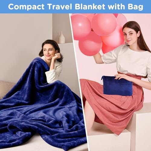 ATsense Travel Blanket Pillow, Premium 2 in 1 Soft Airplane Blanket Compact with Bag Pillowcase, Hand Luggage Sleeve and Backpack Clip - Travel Essentials for Long Trips, Flying and Car, Navy Blue - Image 2