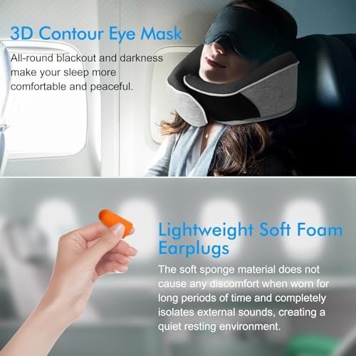 Travel Pillow,Upgraded 100% Memory Foam Neck Pillow for Traveling,Ergonomic Design Soft Best Flight Pillow,Neck Pillow Airplane Kit with 3D Contoured Eye Masks,Earplugs and Luxury Bag (Grey) - Image 5