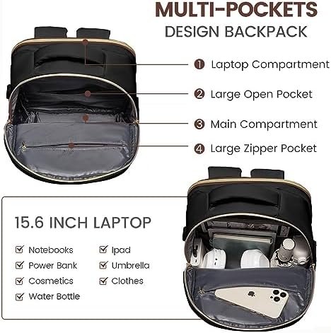 LOVEVOOK Laptop Backpack for Women,College Travel Copmputer Backpack, 15.6 Inch Work Backpacks with USB Port,Waterproof Back Pack with Laptop Compartment for Teacher Nurse,Black-White-Brown - Image 4
