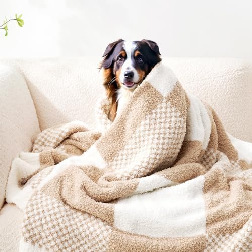 Snuggle Sac Checkered Blanket, Beige Throw Blanket for Couch Plaid Microfiber Fluffy Warm Cozy Fuzzy Soft Throw Blanket Reversible Checkerered Blankets for Sofa, Chair, Bed, 50x60 inches - Image 8