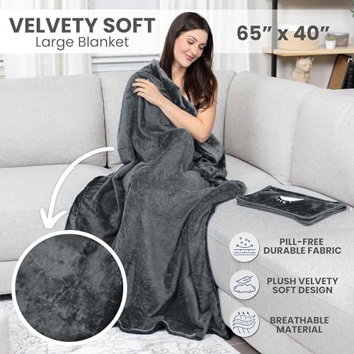 Resty Travel Blanket - Compact Airplane Blanket with Bag - Small and Lightweight Traveling Blanket & Pillow - Portable Blankets with Carabiner for Easy Transport - Plane Train Car (Deep Gray) - Image 6