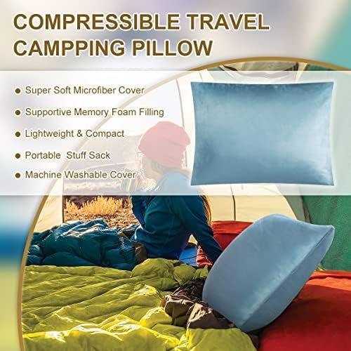 Ivellow Memory Foam Travel Pillow Compressible Camping Pillow for Sleeping Shredded Memory Foam Pillow Compact Firm Supportive Travel Pillow for Adults Kids Outdoor Hiking Essential Gear Blue-M - Image 2