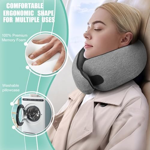 2024 New Travel Pillow, Neck Pillow Airplane, Neck Pillow, Memory Foam Travel Pillow, Travel Neck Pillow, Airplane Travel Essentials, Grey - Image 6