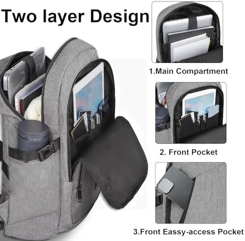 Mancro Laptop Backpack for Travel, Anti-theft Laptop Backpack for Men Business Backpack Work Daypack with USB Charging Port, Grey - Image 3